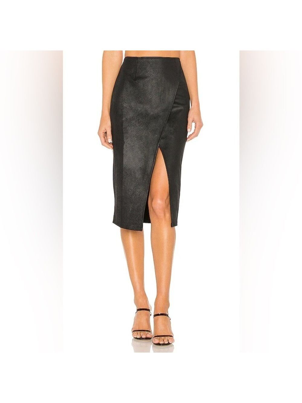 Free People Woman’s Whitney Faux-Leather Pencil Skirt Black Front Slit XS 4 26